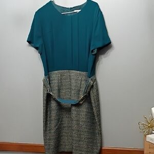 Hugo Boss Devinice Bluish Green Tweed Dress SZ 14